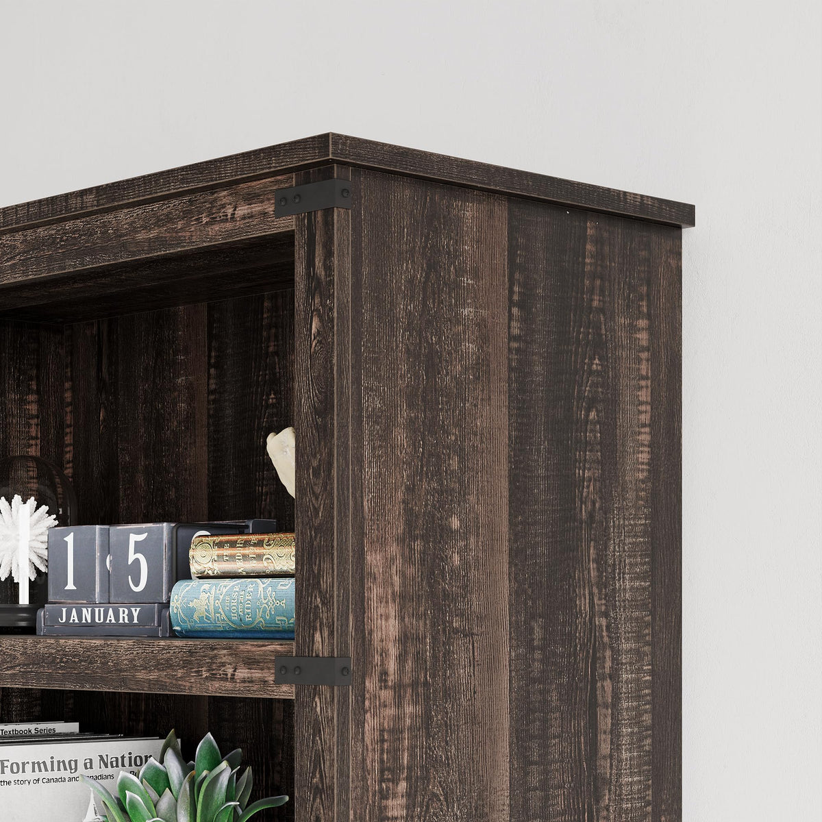 Garvee bibliothèque basse 80 × 31 × 102 cm, 4 niveaux ouverts, finition chêne, style industriel