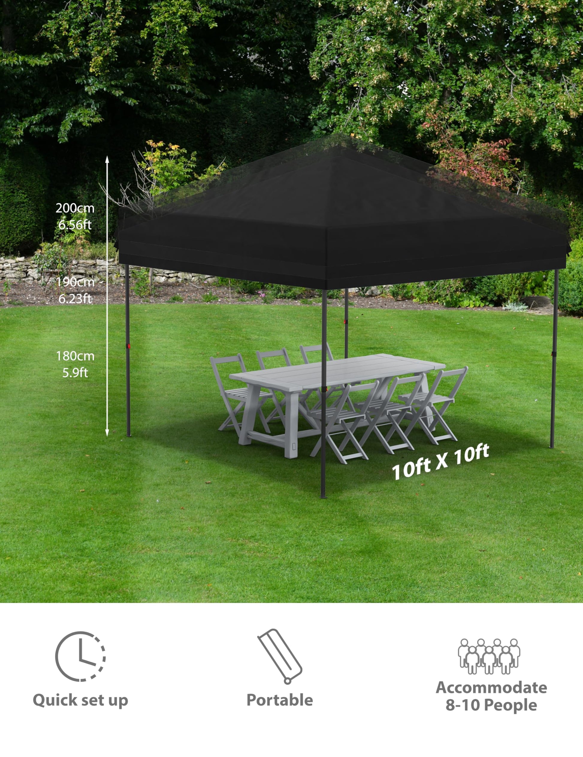 Pavillon pliant Garvee 3 x 3 m (10 x 10 pi) en tissu Oxford 210D, protection UPF 50+, imperméable, idéal pour le camping et les marchés, hauteur réglable, blanc