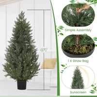 Ensemble de 2 arbres topiaires artificiels en cèdre Garvee de 1,20 m, résistants aux UV et aux intempéries, en polyéthylène, vert, pour jardin et terrasse.