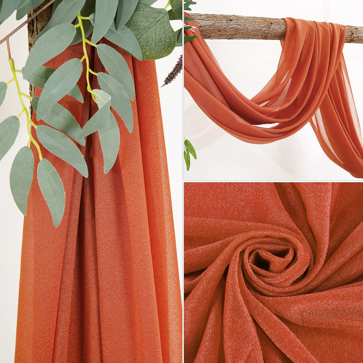 Arche de mariage Garvee, rideau en tulle drapé en mousseline 70x550cm, couleur caramel, décoration de mariage