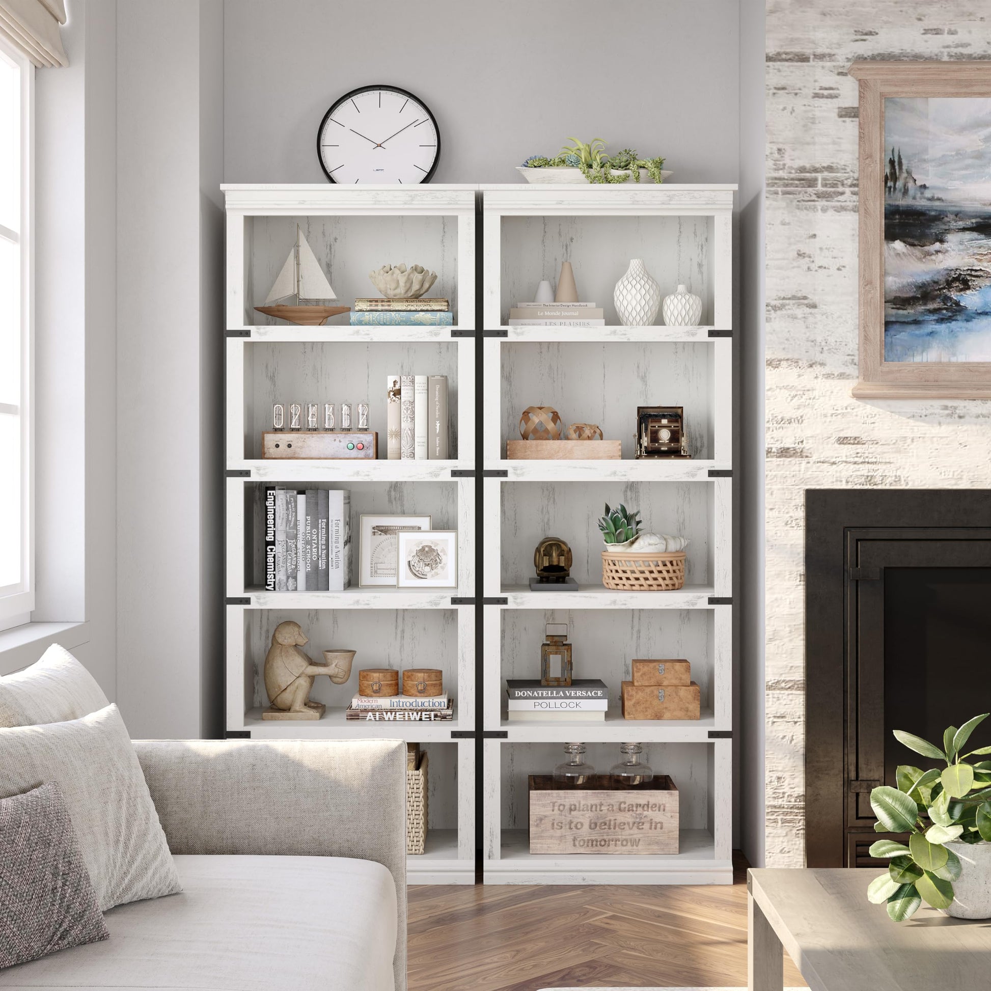 Garvee bibliothèque haute 62 × 32 × 171 cm, 4 niveaux ouverts, finition blanche, style industriel