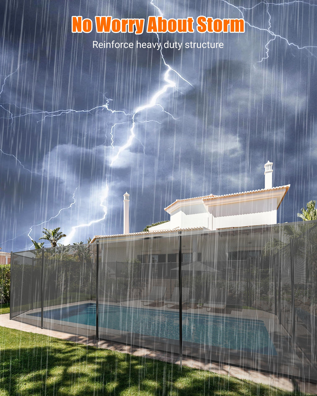 Grillage de sécurité pour piscine Garvee 1,20 m x 14,60 m avec pieds en acier inoxydable, résistant aux intempéries, réglable pour jardin et piscine, noir