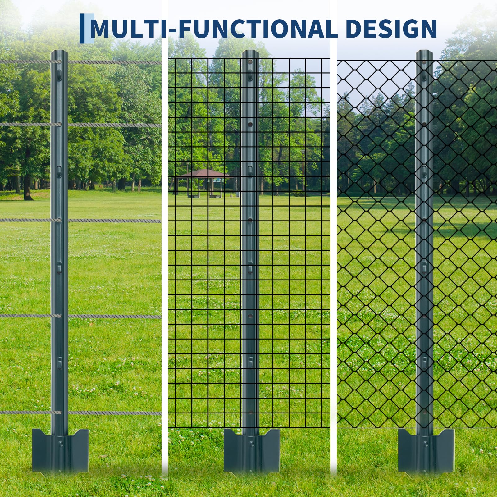 Ensemble de 10 poteaux de clôture de jardin en acier Garvee de 90 cm (3 pi) avec ancrages d'angle en U, revêtement en poudre, robustes et polyvalents, portail de jardin