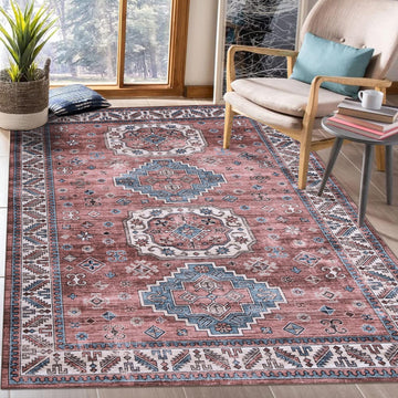 Tapis de salon vintage Garvee, doux, lavable, style campagnard oriental, rose, 120 x 170 cm