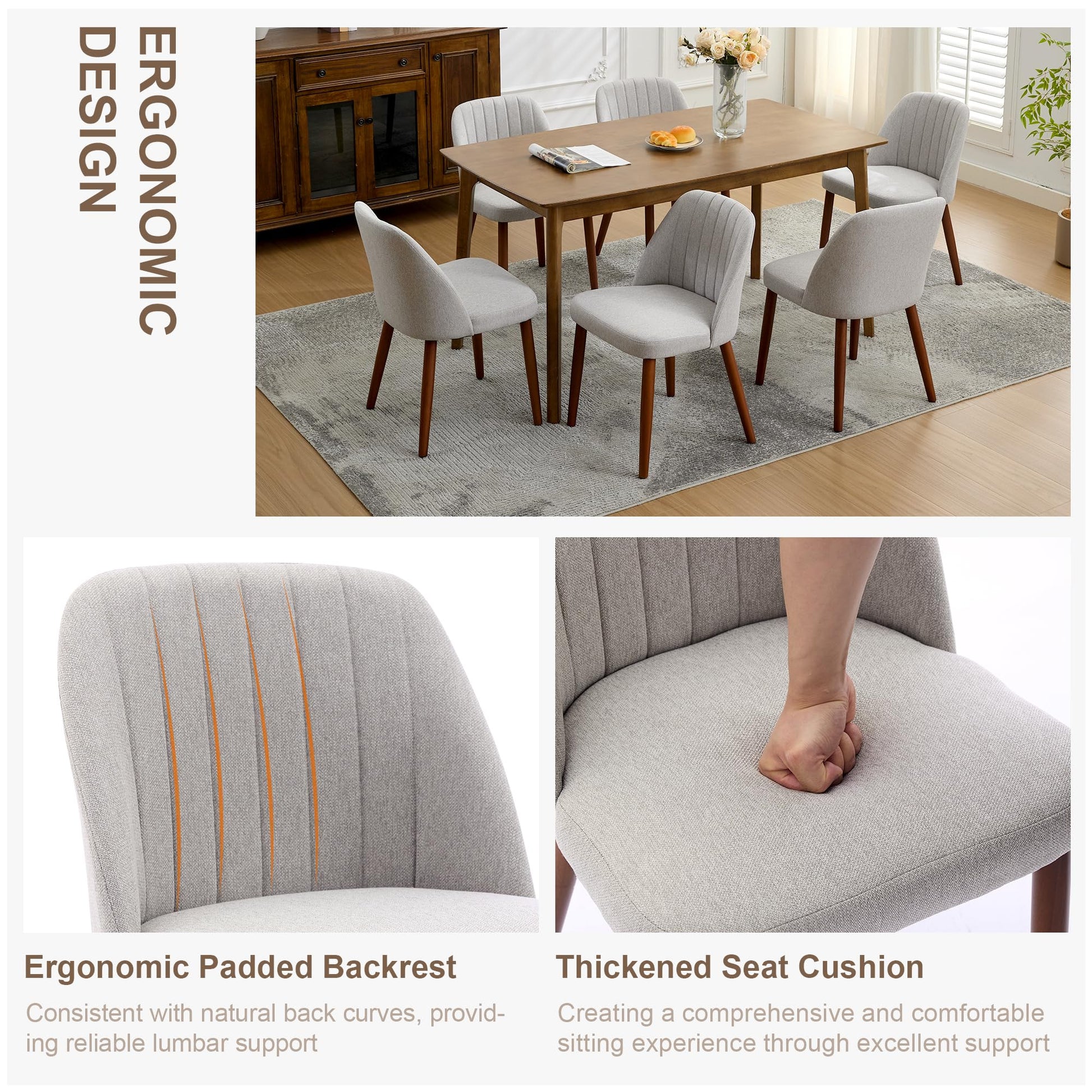 Chaises de salle à manger Garvee en bois, lot de 2, rembourrées, confortables, pour cuisine et restaurant, grises, 52 cm (P) x 46 cm (L) x 76 cm (H)