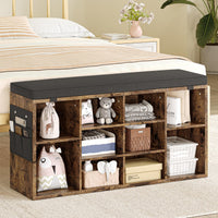 Garvee Banc à chaussures avec coussin, 3 étagères réglables, 10 compartiments, bois robuste, housse lavable, marron, 104 cm, pour entrée et chambre