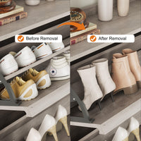 Meuble à chaussures Garvee avec 3 compartiments pliables, étagère réglable, bois MDF, pour entrée et salon, gris, gain de place, robuste