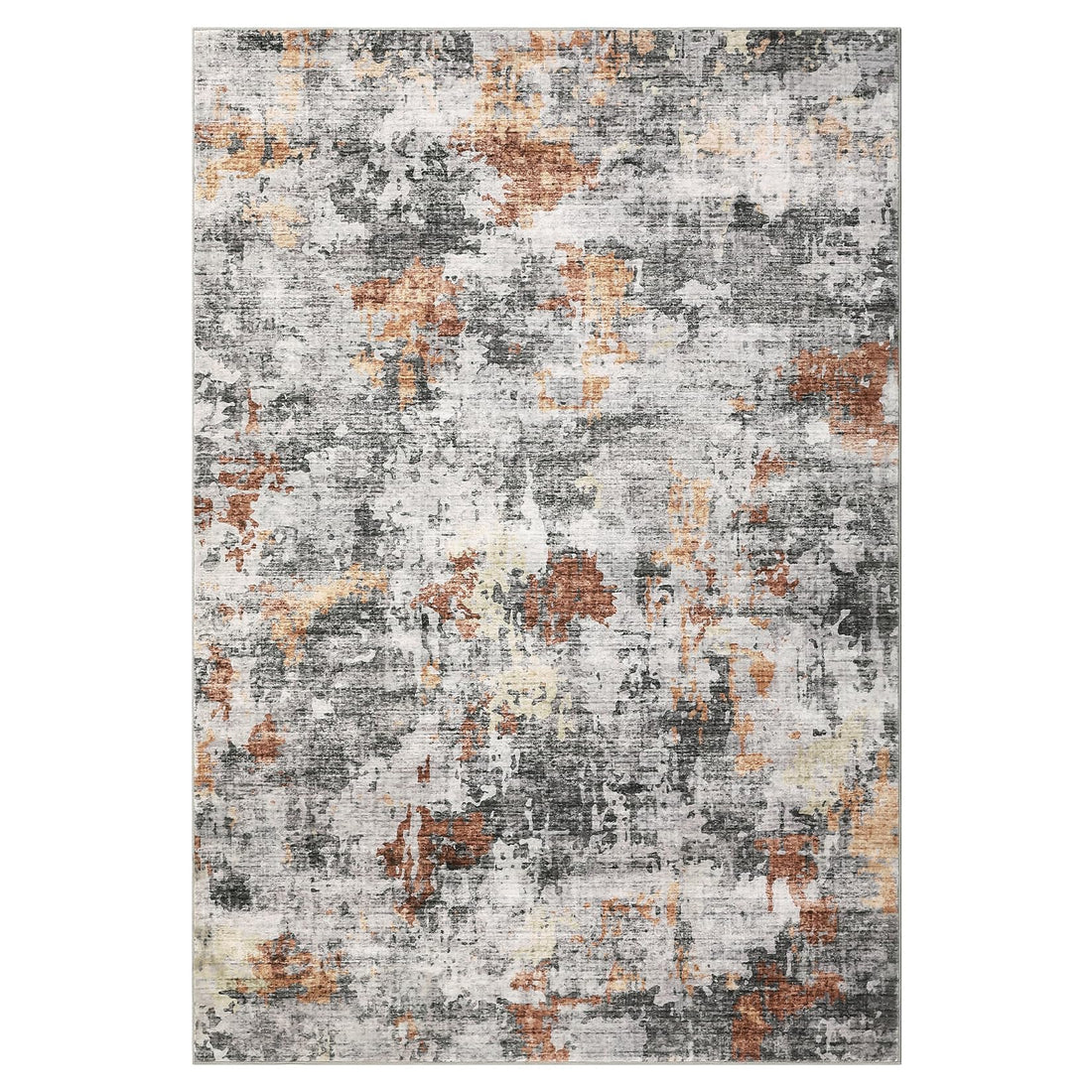 Tapis lavable Garvee, motif abstrait moderne, antidérapant, pour salon, chambre, salle à manger, couloir, cuisine, orange/gris