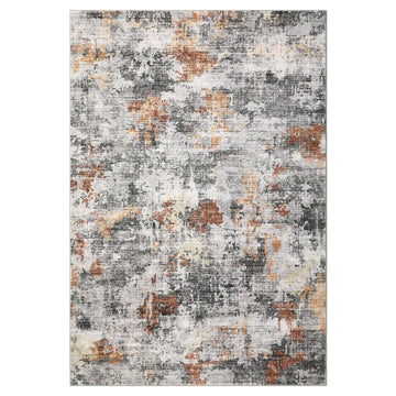 Tapis lavable Garvee, motif abstrait moderne, antidérapant, pour salon, chambre, salle à manger, couloir, cuisine, orange/gris