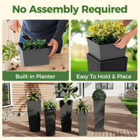 Garvee Lot de 2 jardinières hautes (61 et 81 cm) avec trous de drainage, pour jardin et terrasse, légères, résistantes aux intempéries, design moderne en rotin, noires