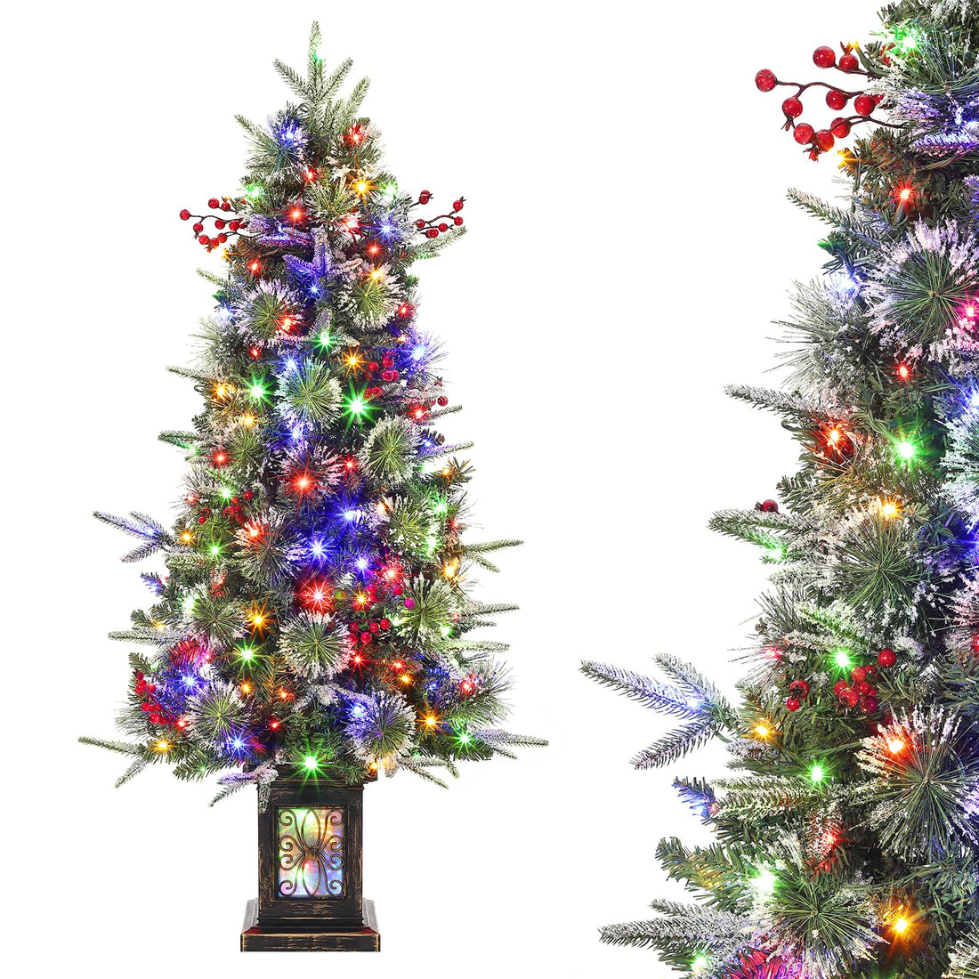 Sapin de Noël artificiel Garvee, 1 pièce – 120 cm, 150 LED (blanc chaud et multicolore), 8 modes d'éclairage, base à neuf têtes d'oiseau, fibre optique