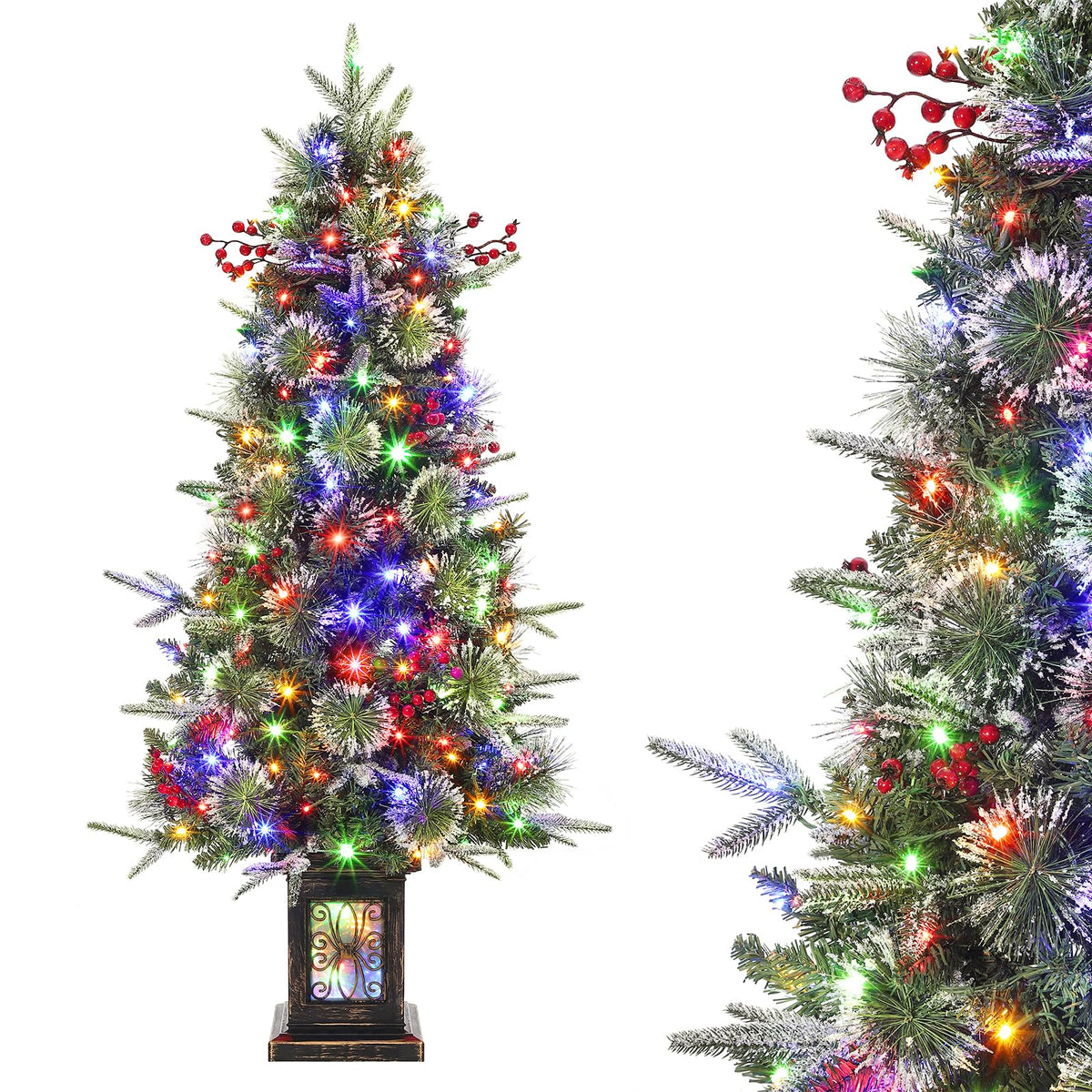 Garvee sapin de Noël artificiel, 1 pièce, 120 cm, 150 LED (blanc chaud et multicolore), 8 modes d'éclairage, base à neuf têtes d'oiseau, fibre optique