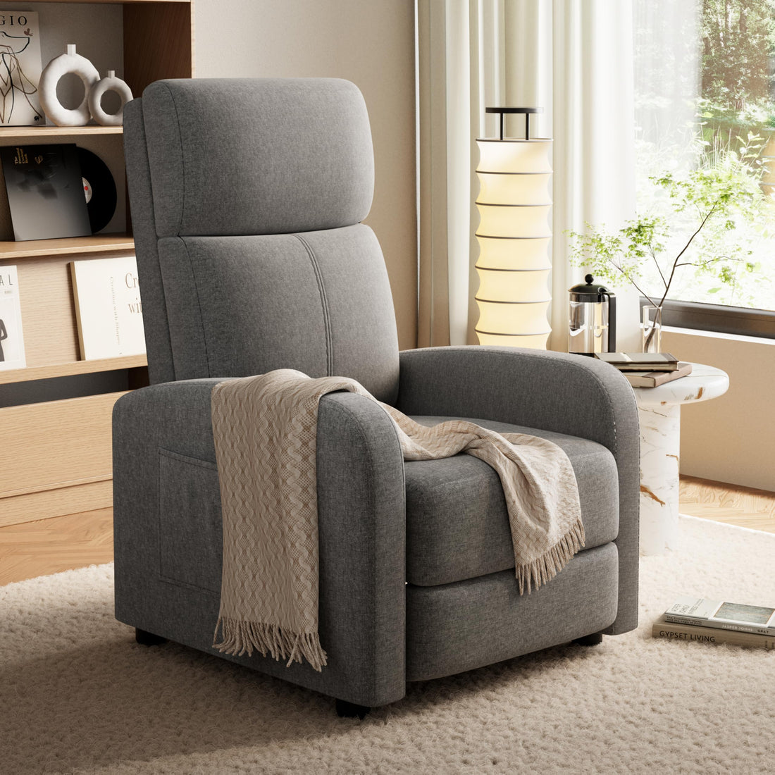 Garvee Fauteuil inclinable pour adulte, ergonomique et réglable, avec poche latérale, dossier haut, larges accoudoirs, assise rembourrée, idéal pour le salon ou la salle de cinéma maison