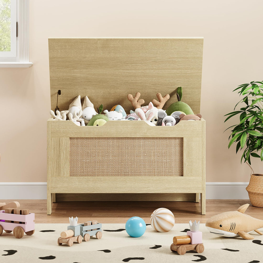 GARVEE Coffre de rangement en bois 76 cm avec charnière de sécurité, banc rétro marron rustique pour salon et chambre, supporte 159 kg