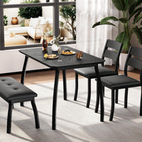Ensemble de salle à manger Garvee pour 4 personnes, en bois et métal, comprenant une banquette rembourrée et 2 chaises, noir, idéal pour la cuisine et les réceptions, robuste et peu encombrant.
