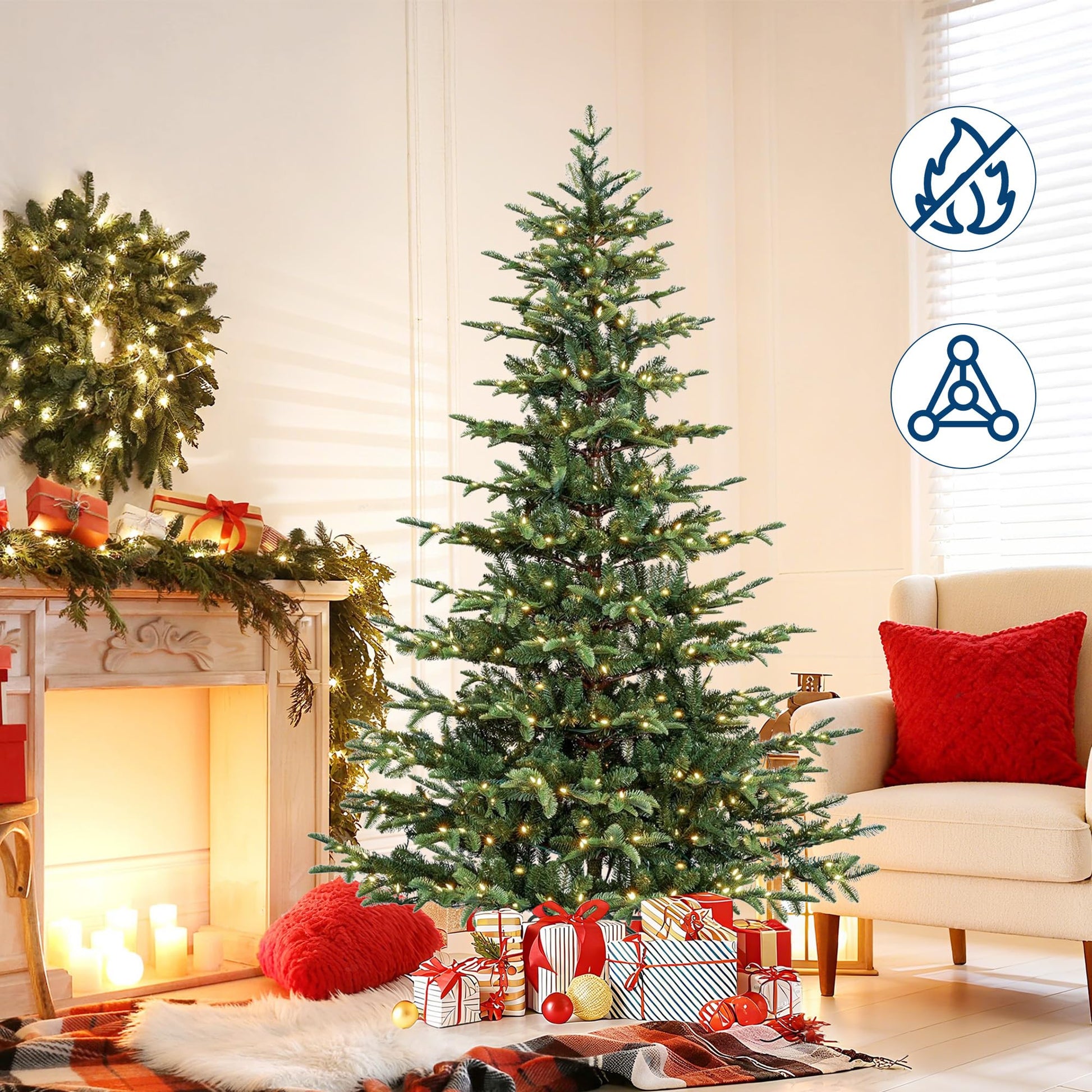 Sapin de Noël artificiel Garvee 229 cm en PE/PVC avec éclairage LED automobile haut de gamme pour salles et événements de Noël