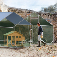 Poulailler métallique Garvee grand format 300 × 400 × 195 cm – Deux compartiments, structure tubulaire en acier triplement renforcée pour jardin et ferme