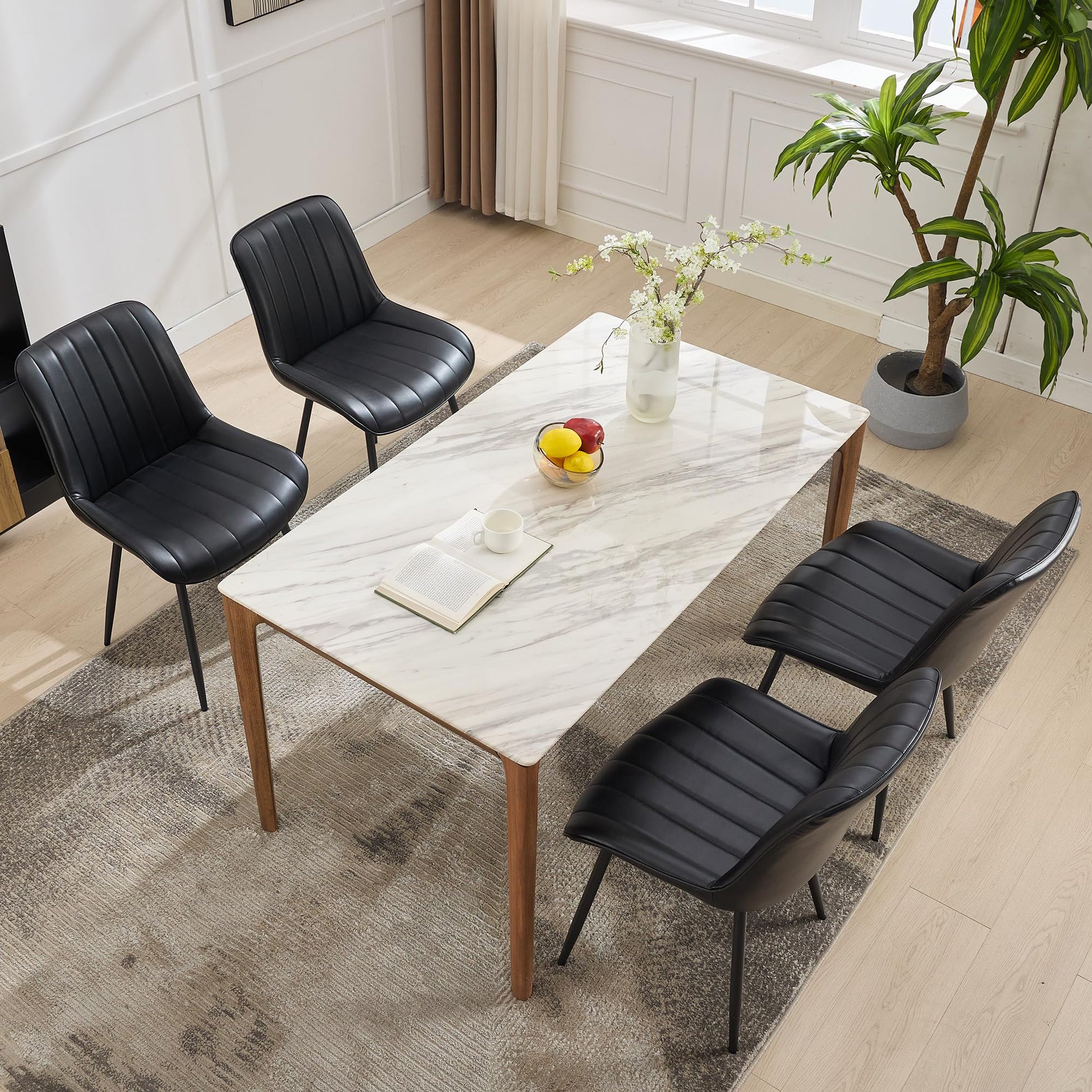 Ensemble de 2 chaises de salle à manger Garvee, chaises modernes en similicuir, assise rembourrée, pieds en métal, pour cuisine et restaurant, noires
