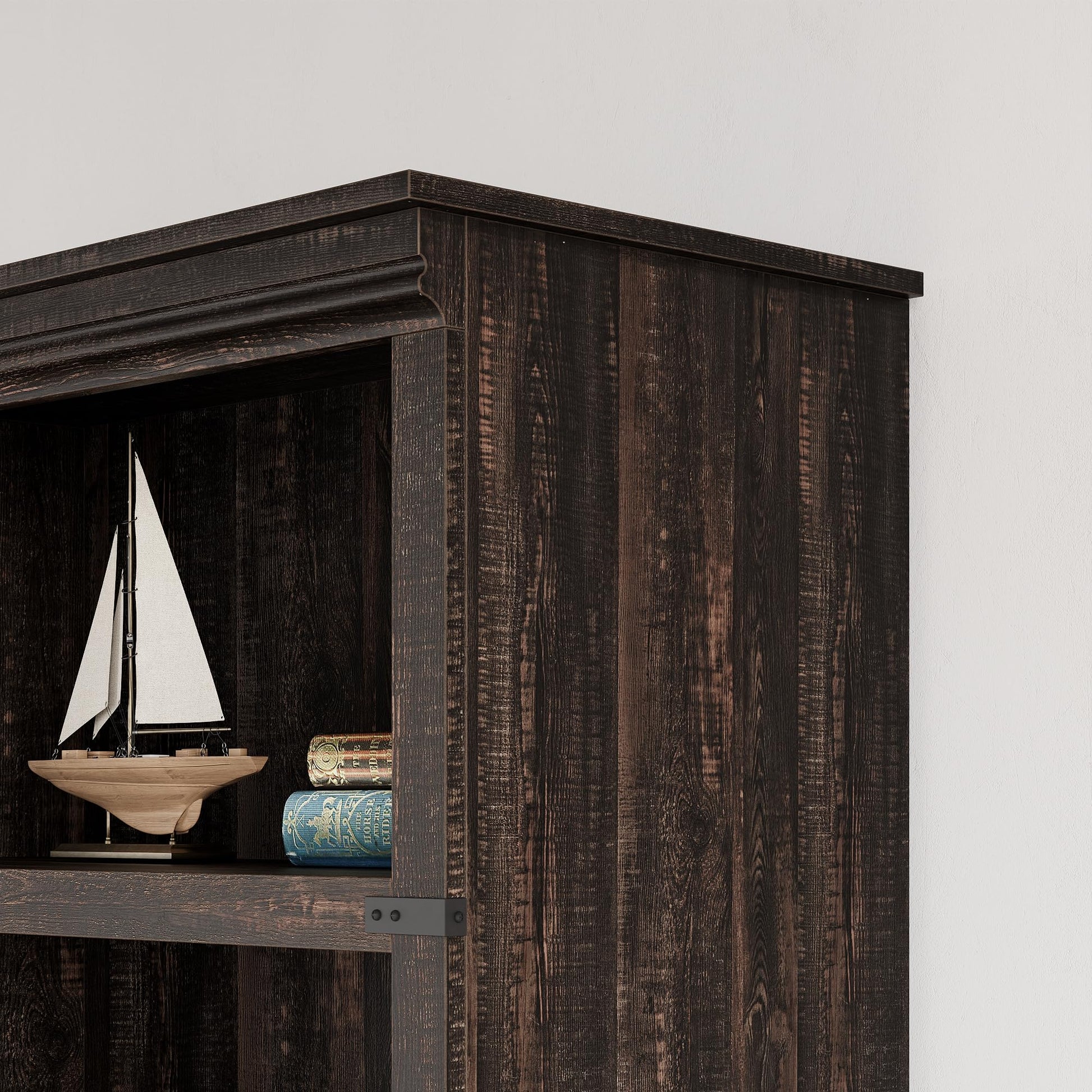 Garvee bibliothèque haute 62 × 32 × 171 cm, 5 niveaux ouverts, finition noire, style campagne