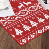 Tapis festif Garvee, motif bohème de Noël avec rennes, flocons de neige et sapin de Noël, pour salon, chambre, cuisine, salle de bain, rouge, ultra-fin, à poils courts