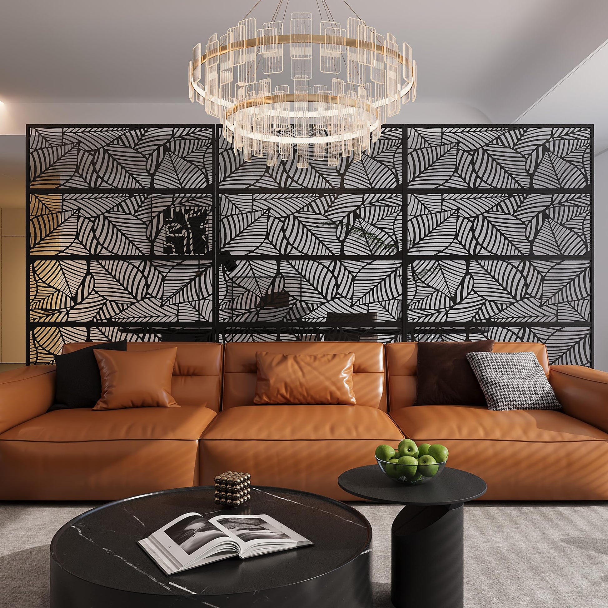 Garvee Paravent métallique 180 × 117 cm, noir, tous temps et à la rouille, Design moderne et géométrique, Idéal jardin/terrasse