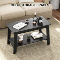 Garvee table basse rustique à double étagère, rectangulaire, en bois, finition noire, pour le salon et le bureau, 80 × 39 × 48 cm