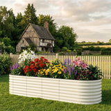 Garvee Bac De Jardin Surélevé Galvanisé 2,4×0,6×0,6m Beige, Résistant À La Rouille, Montage Rapide, Acier Durable Pour Jardin Extérieur - Beige-ovale (1 pièces)
