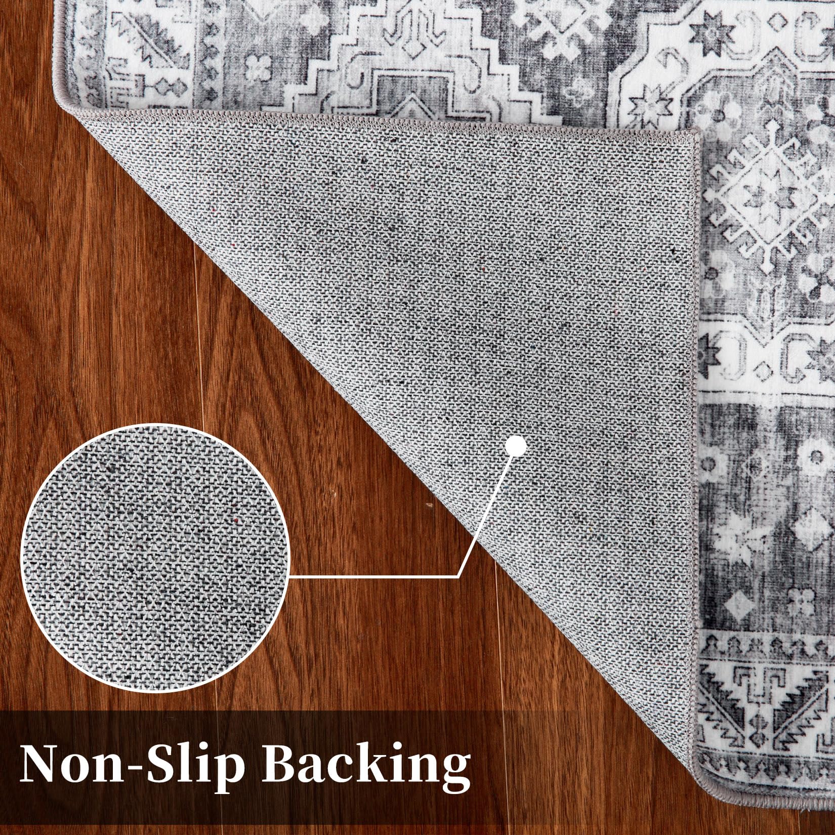 Tapis oriental GARVEE, grand format, style bohème rétro, lavable en machine, gris, 160 x 230 cm, idéal pour salon, chambre ou cuisine.