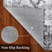 Tapis oriental GARVEE, grand format, style bohème rétro, lavable en machine, gris, 160 x 230 cm, idéal pour salon, chambre ou cuisine.