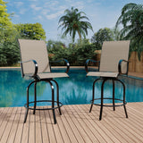 Garvee Lot de 2 tabourets de bar extérieurs pivotants, dossier haut et accoudoirs, résistants aux intempéries, marron clair, pour patio et terrasse - Marron