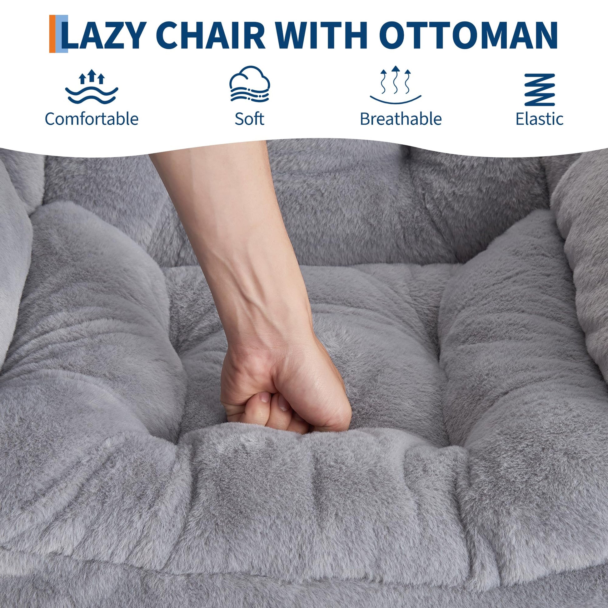 Fauteuil relax Garvee avec repose-pieds, ergonomique et robuste, revêtement en imitation fourrure de lapin, gris clair, pour salon et bureau.