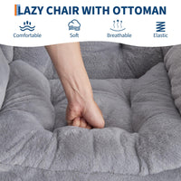 Fauteuil relax Garvee avec repose-pieds, ergonomique et robuste, revêtement en imitation fourrure de lapin, gris clair, pour salon et bureau.
