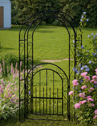 Arche de jardin en acier Garvee de 2,4 m (8 pi), résistante aux intempéries, robuste, élégante, noire, avec portail, idéale pour les mariages et le jardin.