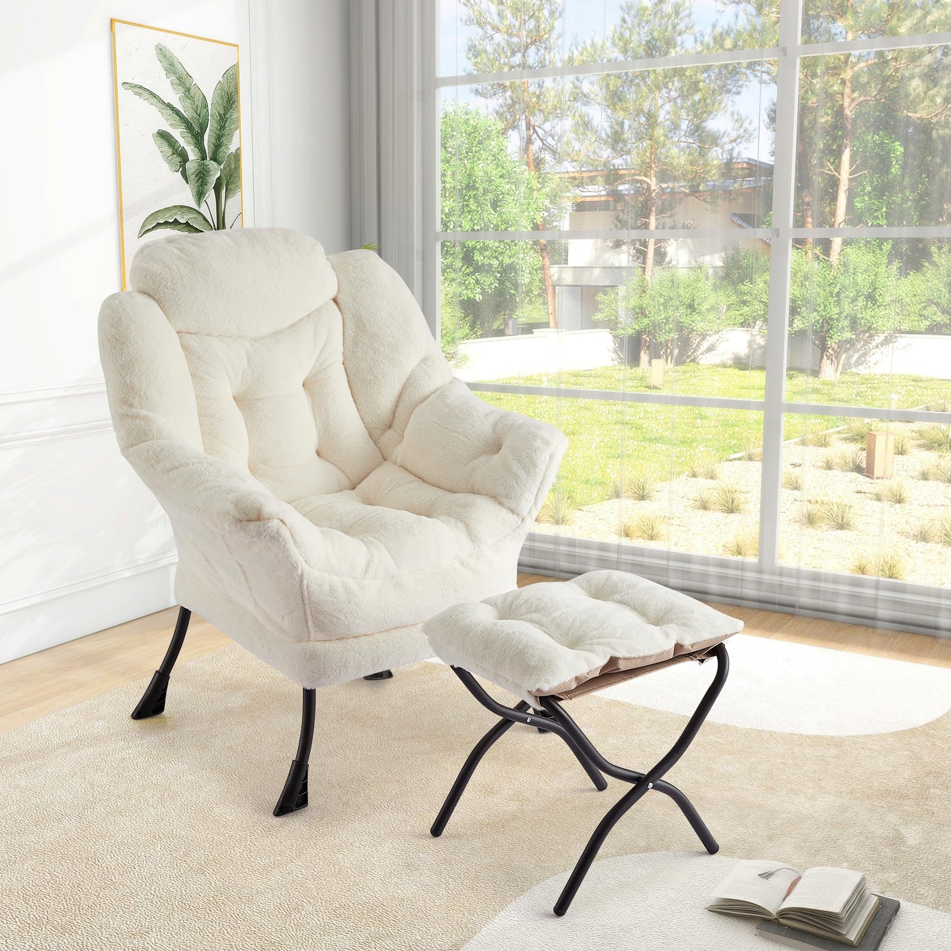 Fauteuil relax Garvee avec repose-pieds, ergonomique, durable, blanc, pour salon, bureau, confortable