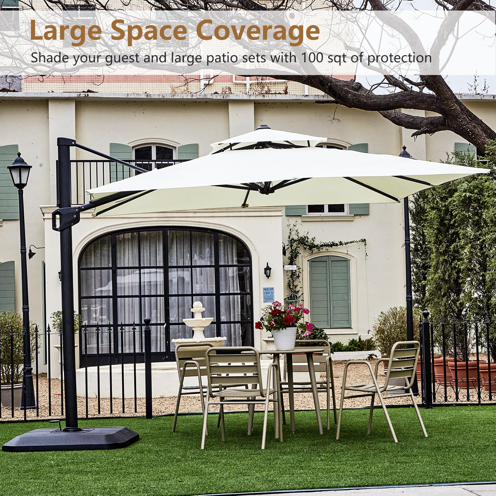 Garvee Parasol de jardin en aluminium 300 × 300 cm, beige, léger et résistant, structure robuste pour terrasse, balcon et extérieur