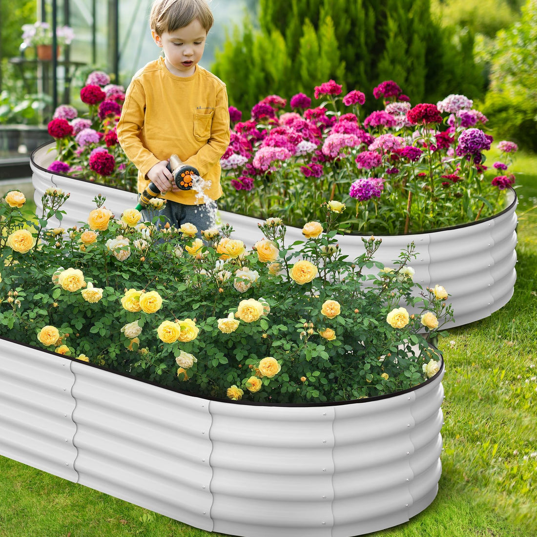Carré de jardin surélevé Garvee, en métal ovale, avec revêtement aluminium-magnésium-zinc, pour le jardin, flexible, robuste, résistant aux intempéries, design moderne