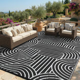 Garvee Tapis Extérieur Réversible Arc-en-Ciel 5 × 8, Polypropylène Imperméable, Antidérapant TPR, Camping, Patio, Balcon, Multicolore - Noir