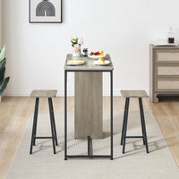 Ensemble table et chaises de bar rustiques Garvee, 3 pièces avec rangement, coussins ergonomiques, structure en métal, compact et imperméable. Idéal pour appartement et bar.