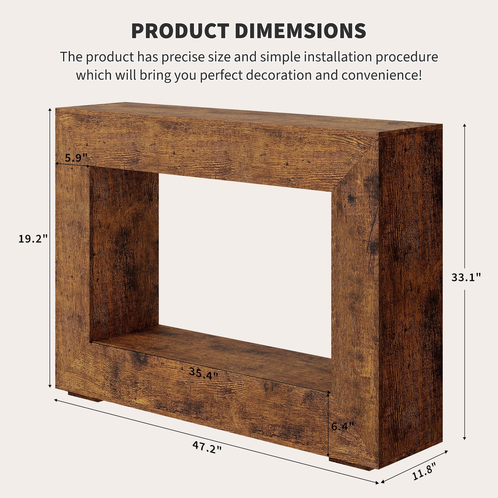 Console Garvee style ferme, 119 cm (47 pouces), style rustique vintage, étagères ouvertes, bois haute densité résistant aux rayures, idéale pour un couloir ou un salon, couleur marron.