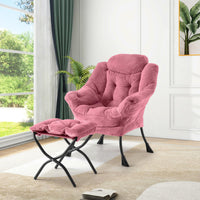 Fauteuil relax Garvee avec repose-pieds, ergonomique et élégant, en peluche rose, idéal pour le salon et le bureau.
