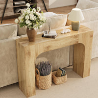 Console Garvee style ferme, 119 cm, en chêne rustique et fin, idéale pour le salon ou le couloir. Robuste et polyvalente.