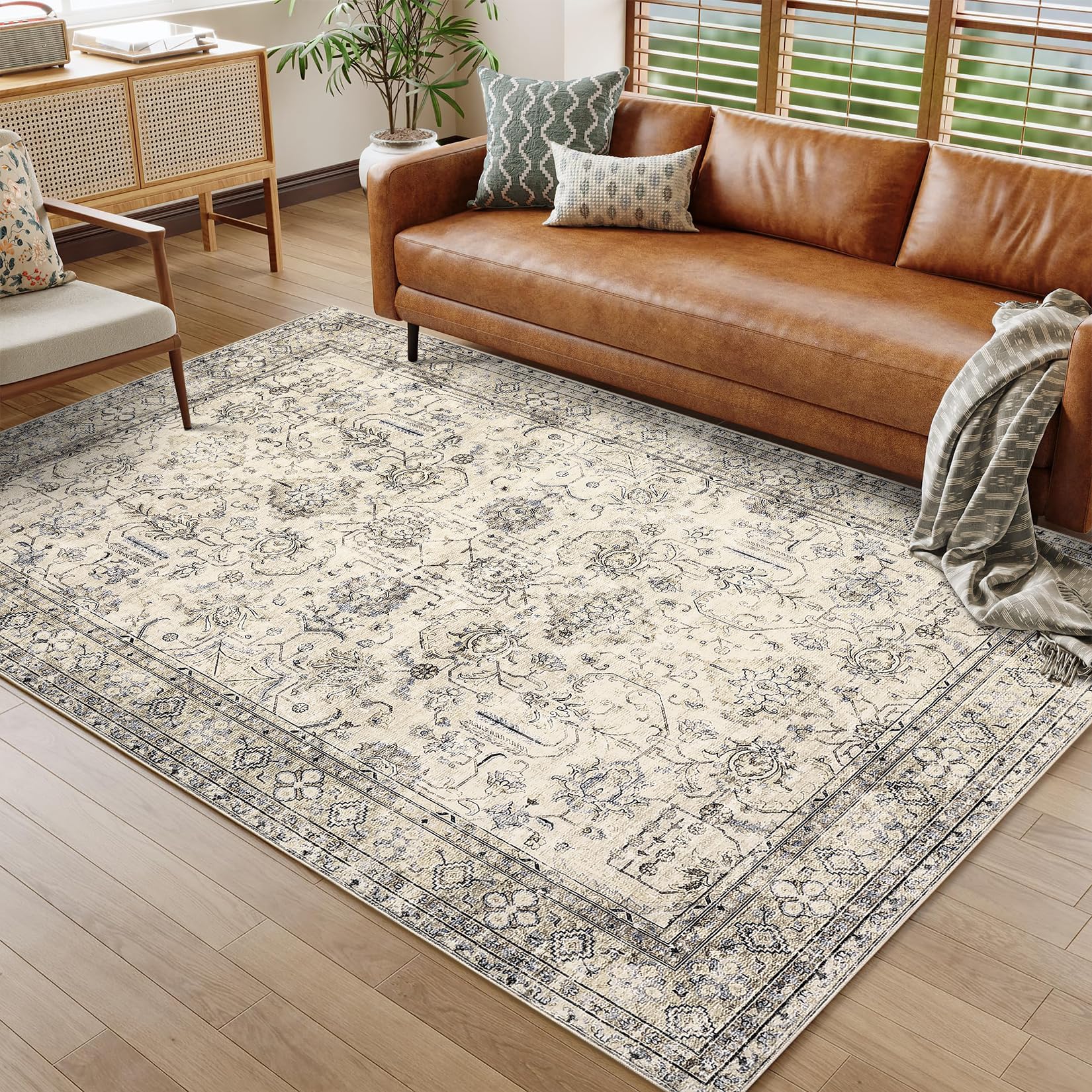 Tapis Garvee Pearl Fleece, 100 % polyester, lavable, pour salon/cuisine, 240 x 340 cm, beige-marron