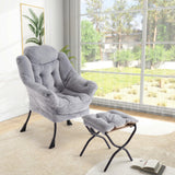 Fauteuil relax Garvee avec repose-pieds, ergonomique et robuste, revêtement en imitation fourrure de lapin, gris clair, pour salon et bureau.