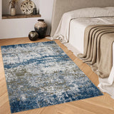 Tapis abstrait moderne Garvee, lavable, antidérapant, pour salon ou chambre, 120 x 170 cm, bleu