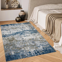 Tapis abstrait moderne Garvee, lavable, antidérapant, pour salon ou chambre, 120 x 170 cm, bleu