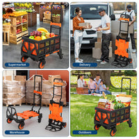 Garvee Chariot Pliable 2 en 1 Noir, Poignée Télescopique Réglable, Acier Robuste, Roues Silencieuses, Charge Max. 150 kg, Voyage et Déménagement