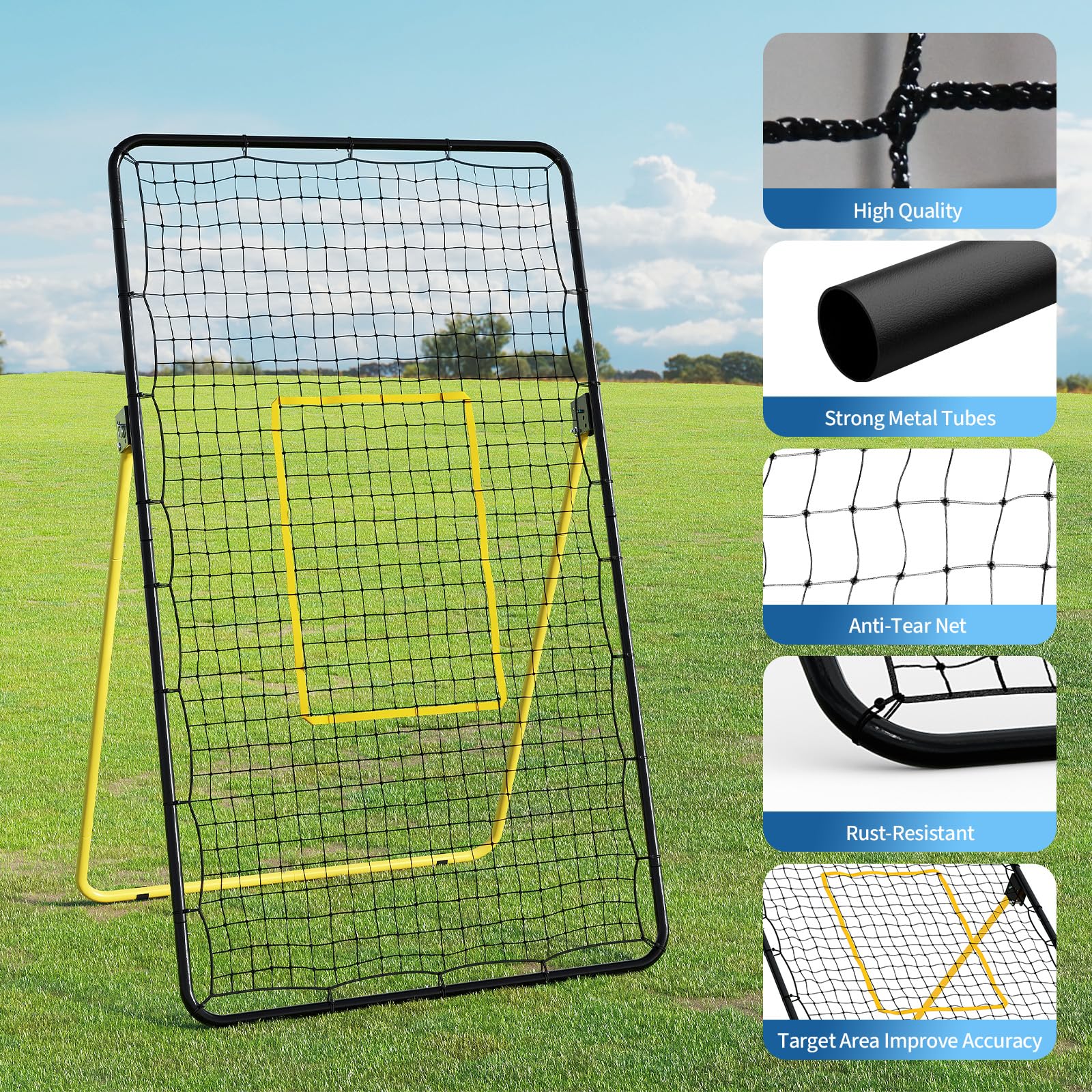 Filet de rebond de volley-ball Garvee 7x4 pi, réglable multi-angles, en PE robuste et pliable pour l'entraînement en extérieur