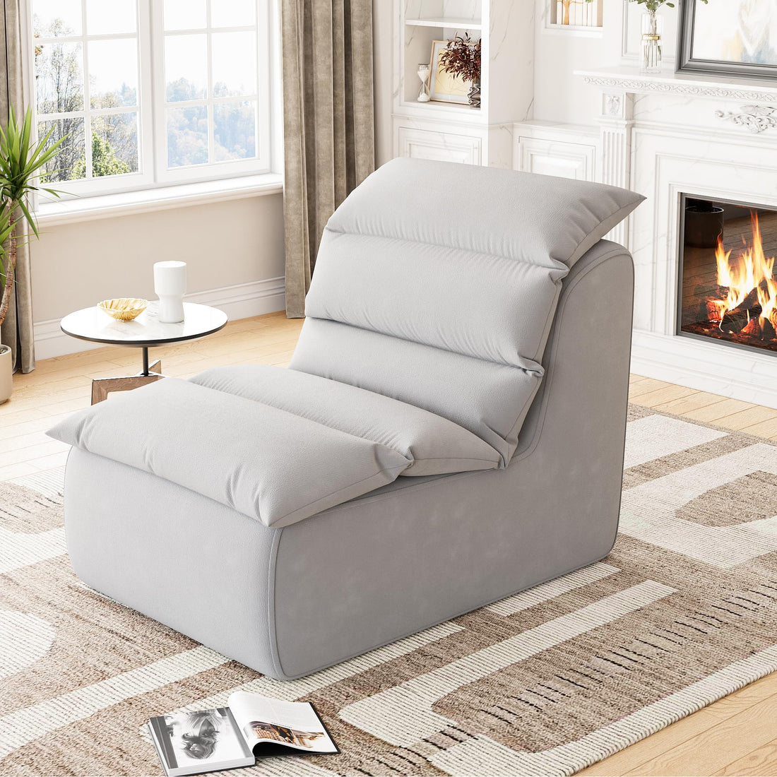 Pouf Garvee pour adultes avec mousse haute résilience et base antidérapante, tissu éponge, ergonomique, gris, salon et chambre