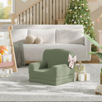 Fauteuil-canapé enfant Garvee en sherpa réversible avec housse lavable, motif couronne, idéal pour la salle de jeux et la chambre d'enfant. Léger, confortable et pliable.