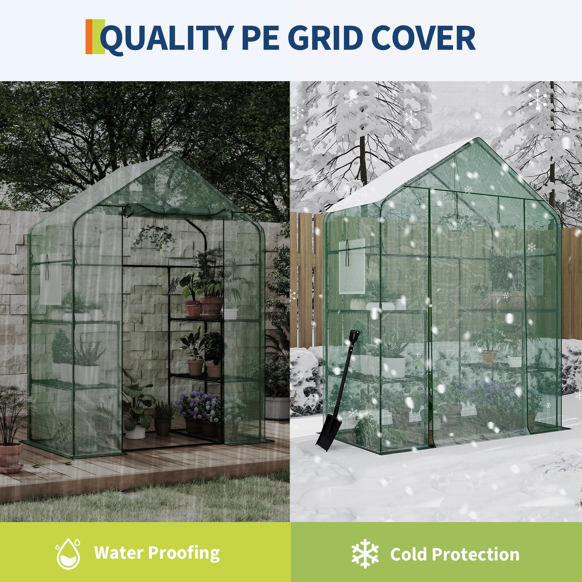 Serre Garvee 57 x 29 x 76 po avec 3 niveaux, 12 étagères, bâche épaisse en PE, fenêtre, portable pour le jardin et l'intérieur